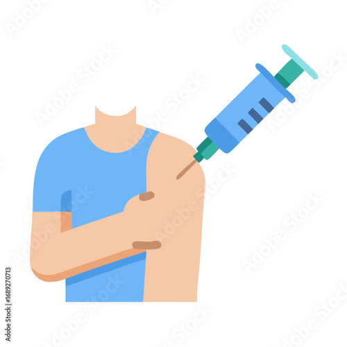 Person receiving vaccine injection in upper arm graphic illustration