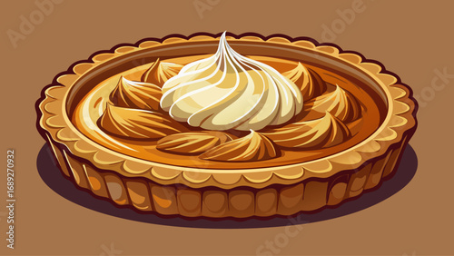 Speculoos tart with spiced biscuit crust and cream filling shines warmly. Isolated background emphasizes Belgian tradition, aromatic elegance, and modern transformation of classic flavors into chic pa