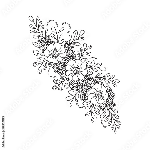 Beautiful floral ornamental doodle mehndi style pattern hand drawn decorative outline vector illustration coloring page for kids and adults