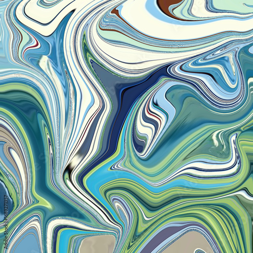 Blue geometric abstract pattern with repeating diamond and wave shapes, modern symmetry design ideal for textile, digital art, and contemporary backgrounds.