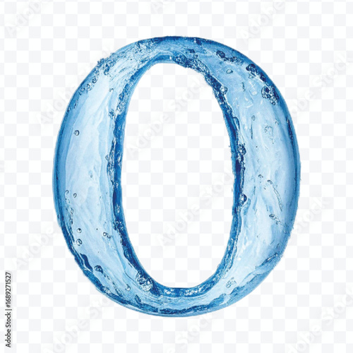 abstract 3d number 0 digit made by water splash isolated on transparent background
