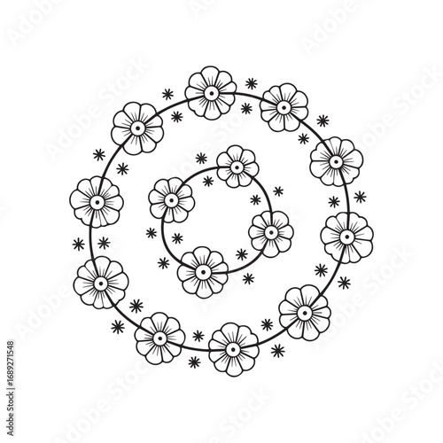 Beautiful floral ornamental doodle mehndi style pattern hand drawn decorative outline vector illustration coloring page for kids and adults
