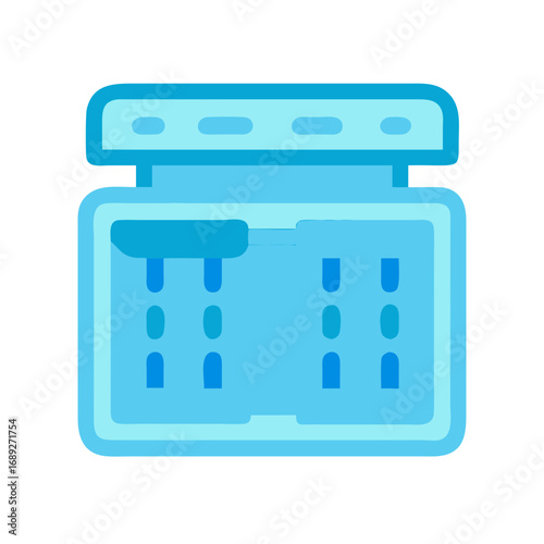 Blue abstract computer server icon isolated on black background