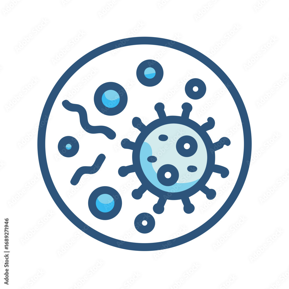Fototapeta premium Blue Virus or Bacteria Under Microscope on Black Background
