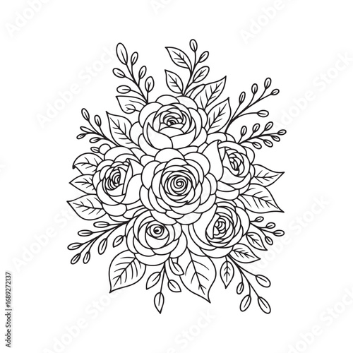 Beautiful floral ornamental doodle mehndi style pattern hand drawn decorative outline vector illustration coloring page for kids and adults