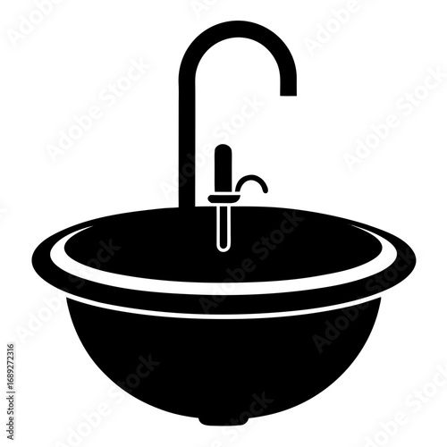 Black Silhouette Sink Vector Illustration on White Background