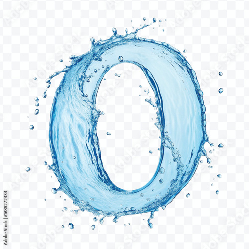 abstract 3d number 0 digit made by water splash isolated on transparent background