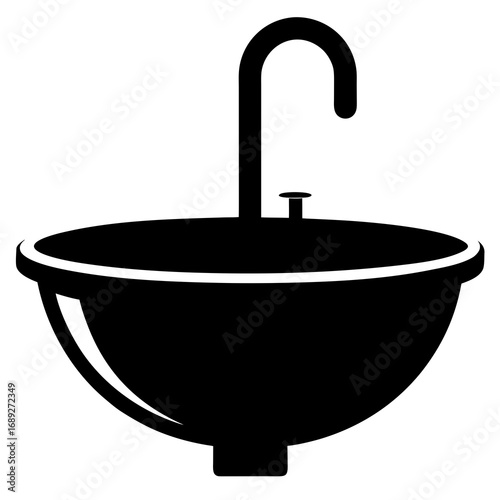 Black Silhouette Sink Vector Illustration on White Background