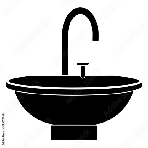Black Silhouette Sink Vector Illustration on White Background