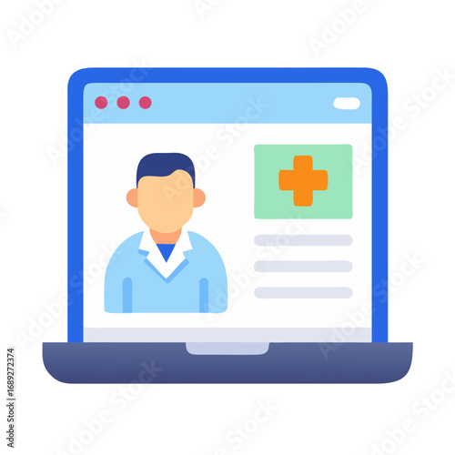 Virtual healthcare online consultation with doctor on laptop screen
