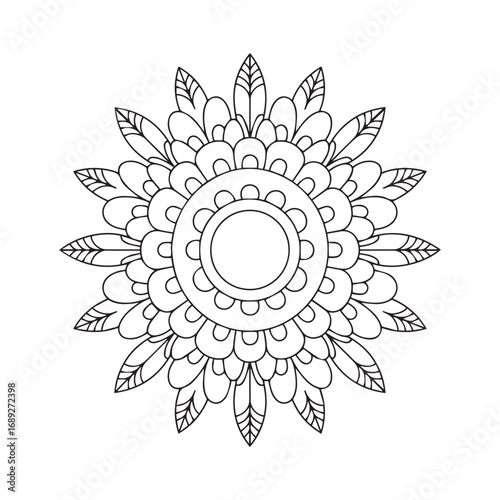 Beautiful floral ornamental doodle mehndi style pattern hand drawn decorative outline vector illustration coloring page for kids and adults