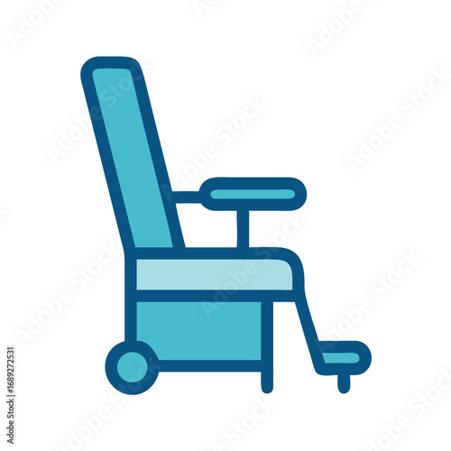 Modern minimal illustration of a phlebotomy chair, light blue