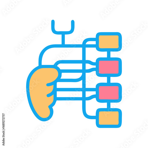 Schematic organ diagram vector illustration with connecting boxes, nodes