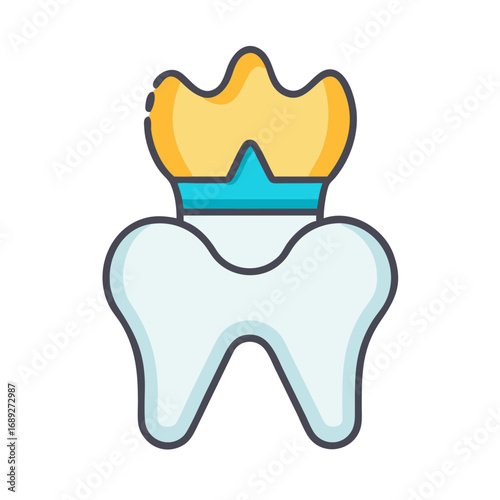 Icon Illustration of Tooth with Crown Dental Care