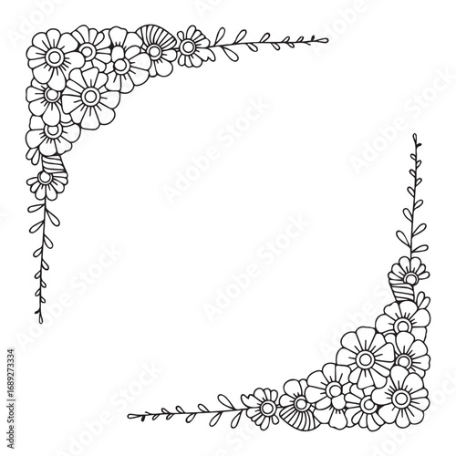 Beautiful floral ornamental doodle mehndi style pattern hand drawn decorative outline vector illustration coloring page for kids and adults