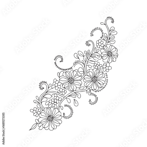 Beautiful floral ornamental doodle mehndi style pattern hand drawn decorative outline vector illustration coloring page for kids and adults