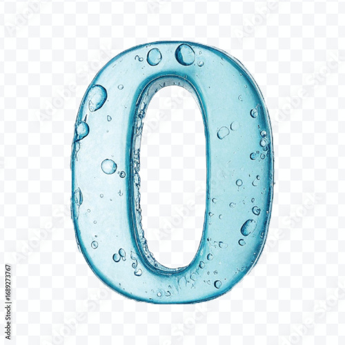 abstract 3d number 0 digit made by water splash isolated on transparent background