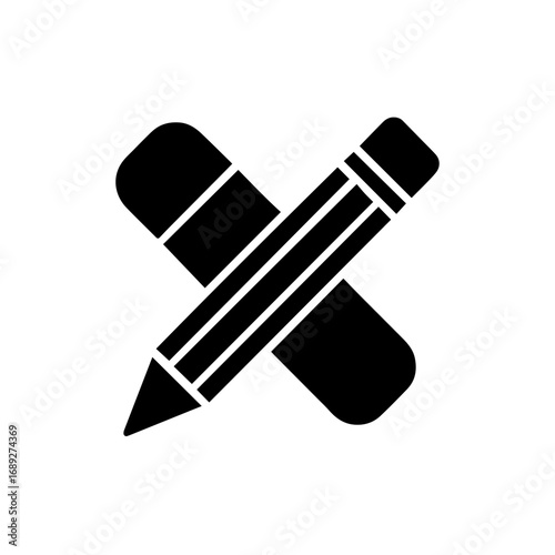 Silhouette of pencil and ruler crossed icon - Black silhouette icon of a pencil crossed with a ruler, symbolizing design, creativity, drawing, architecture, or educational tools.  
