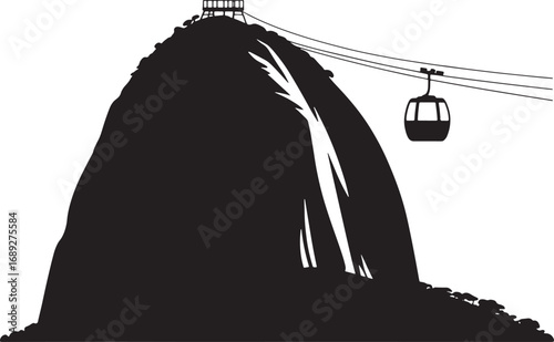 Sugarloaf Mountain Silhouette with Cable Car in Rio de Janeiro Brazil Landmark Icon Vector