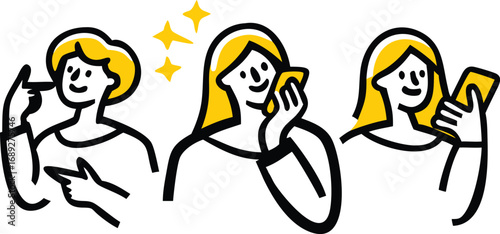 Diverse women interacting with smartphones demonstrating digital connectivity and mobile technology transparent background