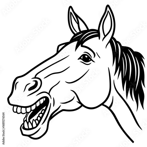 Cartoon horse head with open mouth and teeth