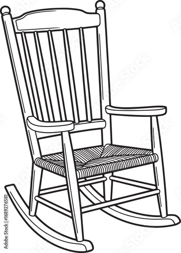 Rocking Chair with Woven Seat and Spindle Back Traditional Furniture for Relaxation