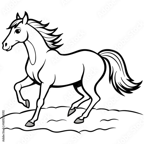 A beautiful horse running in a simple line art