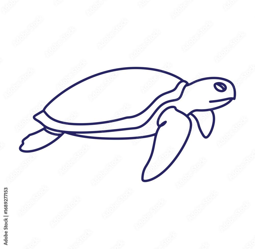 Obraz premium Simple outlined illustration of a swimming sea turtle on a white background design