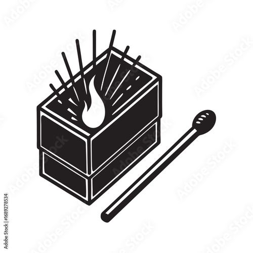 Vintage Matchbox With Opened Stick Silhouette