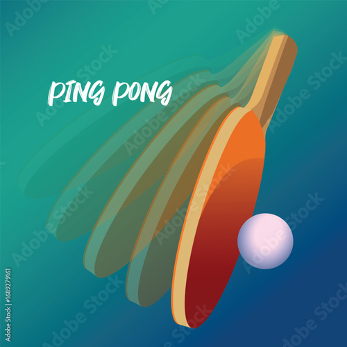 Table tennis racket, ball, movement concept, active team game, flat illustration for poster ping pong tournament. Banner sport club, tennis training, activity, indoor game