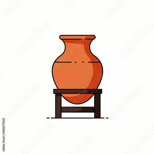 Traditional Clay Pot on Wooden Stand Vector Icon