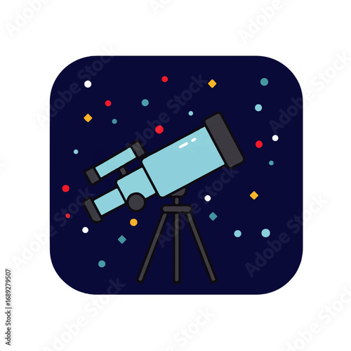 Telescope watching stars night sky flat design vector illustration