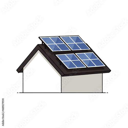 House with solar panels flat icon