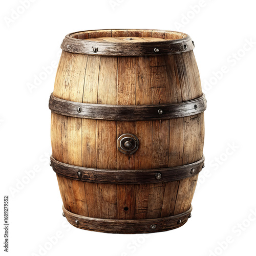 handcrafted wooden barrel isolated on clean white background
