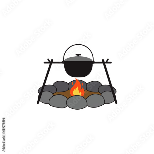 Outdoor Campfire Cooking Pot with Flame Icon