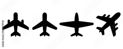 Silhouetted airplanes. Airplanes icon vector set