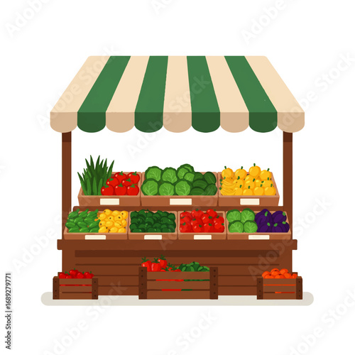 Farmers Market Stall Fresh Produce Flat Vector Illustration