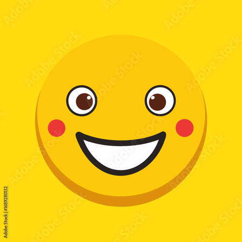 Happy yellow smiley face with red cheeks and big smile