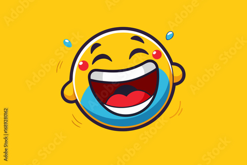 Joyful emoji laughing with tears on yellow background