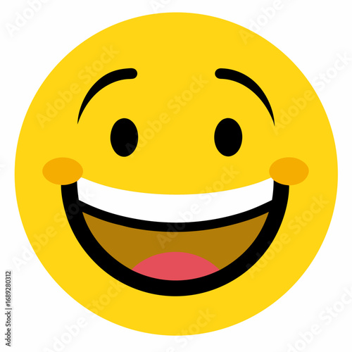 Joyful yellow emoji with wide grin and rosy cheeks