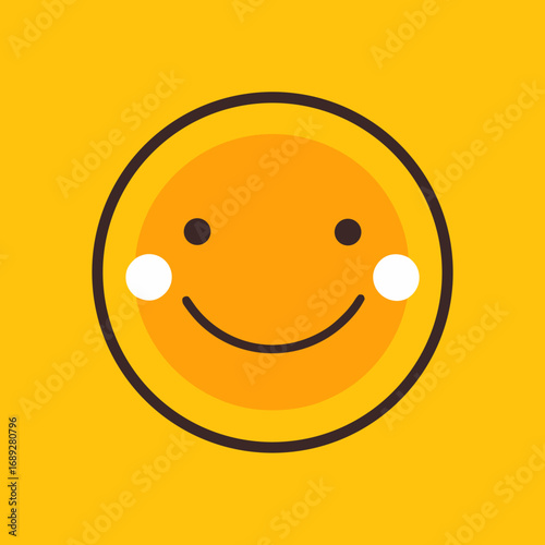 Happy smiley face icon with blushing cheeks on yellow background