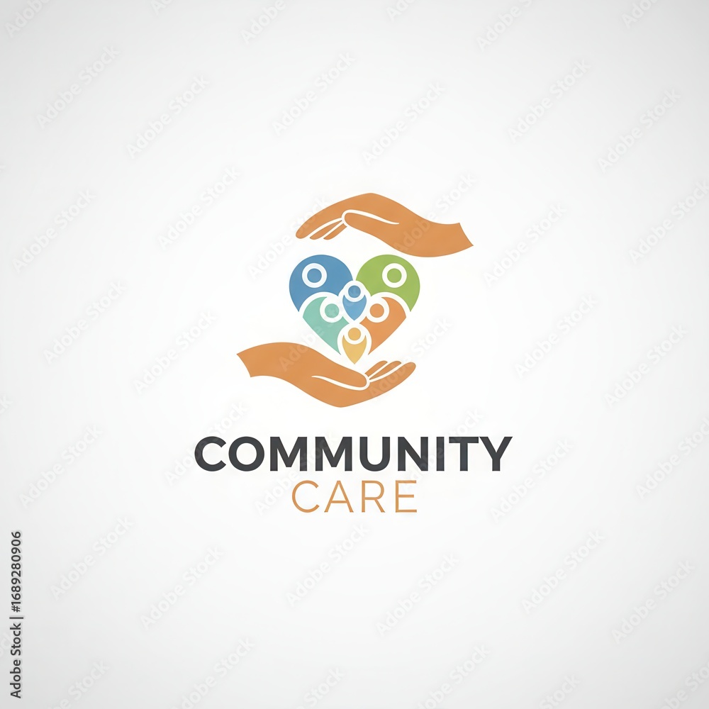 Fototapeta premium Abstract hands cradling a colorful heart-shaped design, symbolizing community support and welfare.