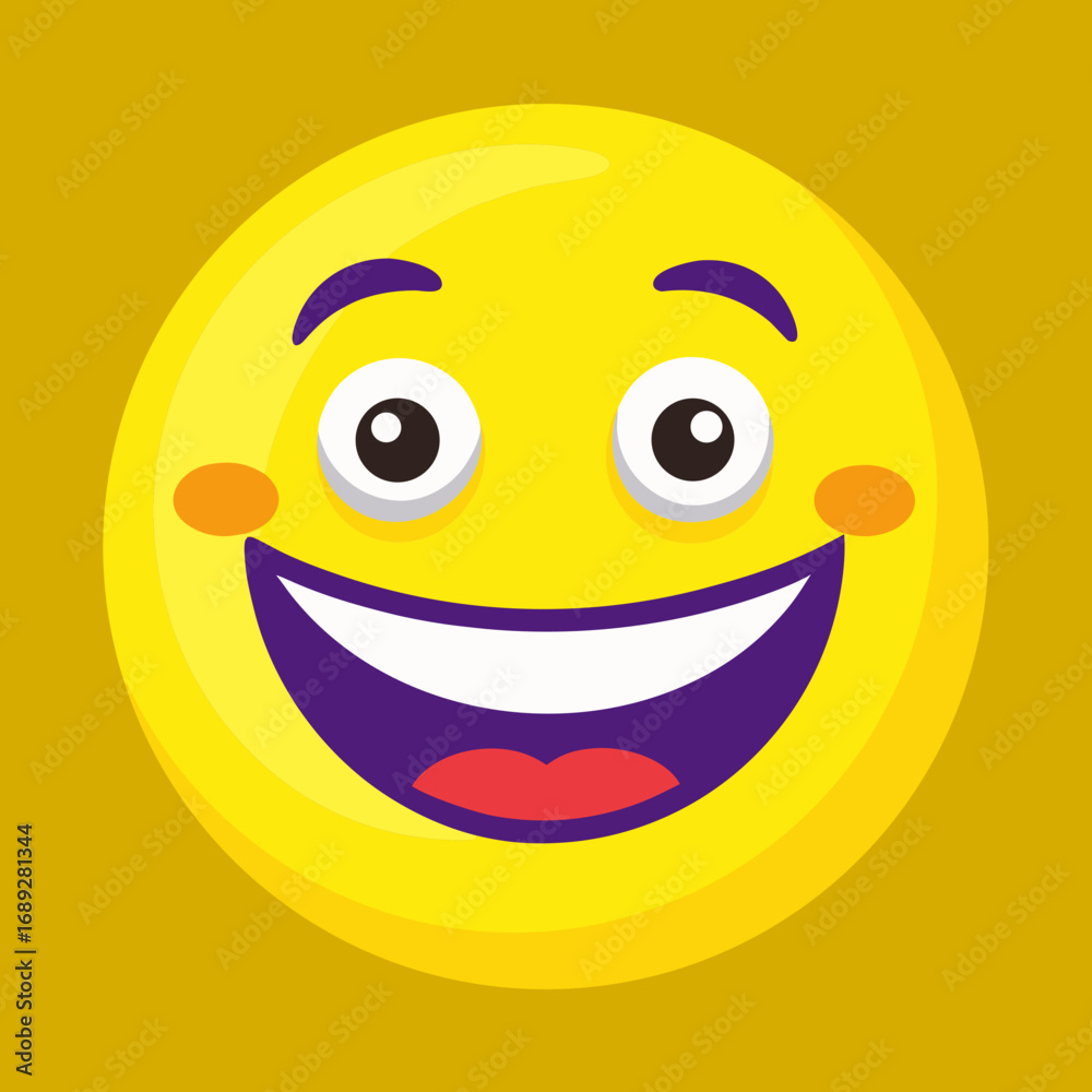 Fototapeta premium Joyful yellow smiley face with big grin and blushing cheeks
