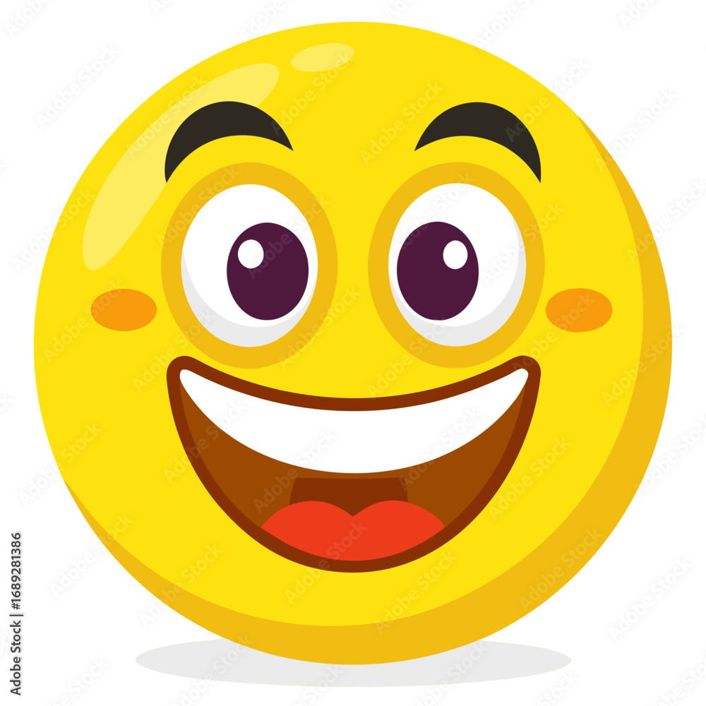 Fototapeta premium Joyful yellow smiley face with big grin and wide eyes
