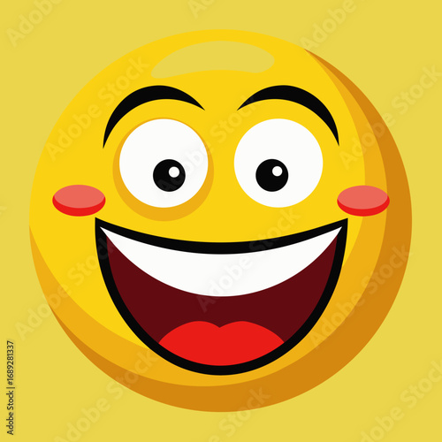 Joyful yellow emoji with big smile and blushing cheeks
