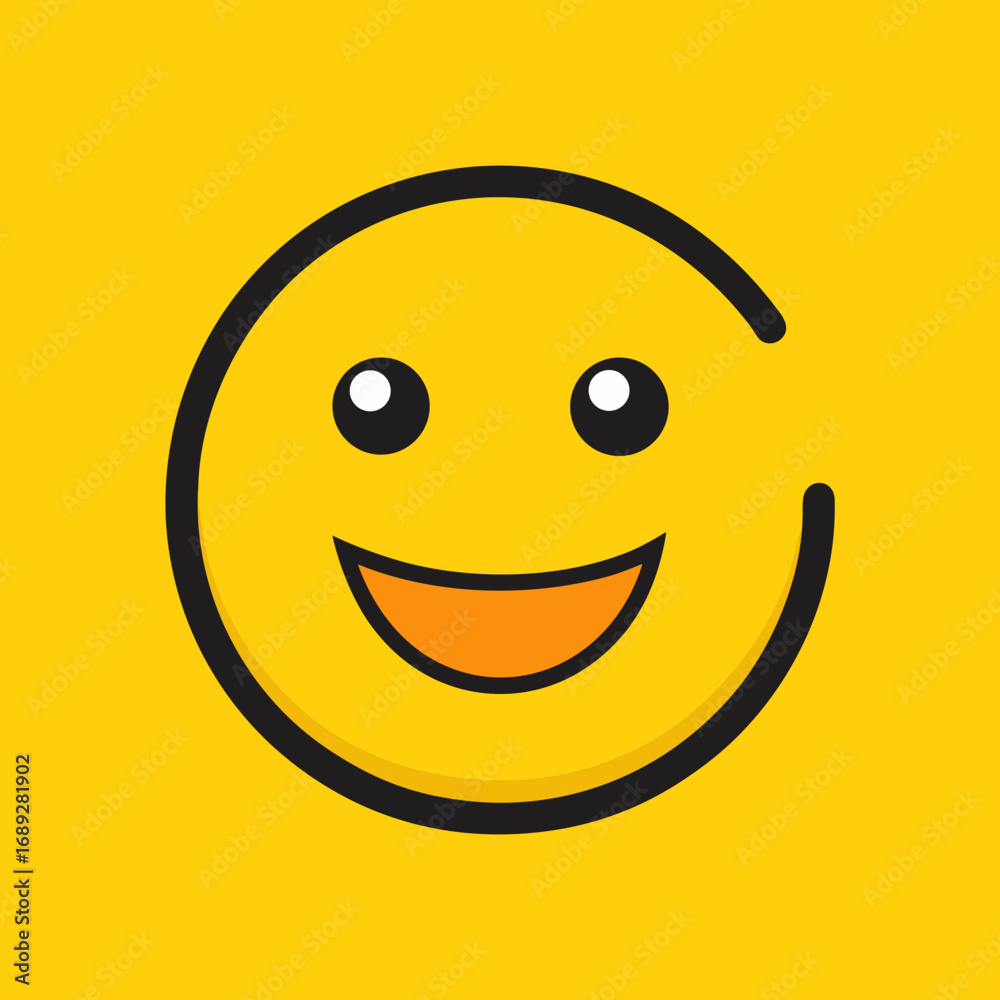 Fototapeta premium A simple yellow smiley face with a big grin on a yellow background