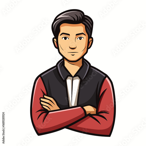 Confident Male Advocate Standing with Folded Arms, Professional Lawyer Vector Illustration Representing Justice, Law, Legal Expertise, and Authority