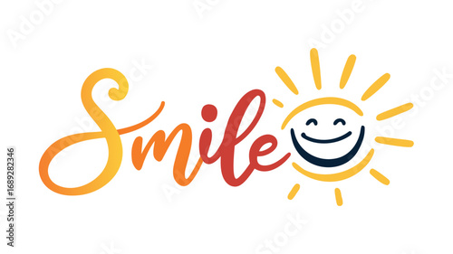 Happy sun character with the word smile