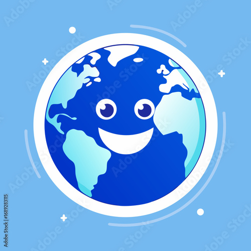 Happy cartoon earth character smiling brightly