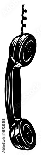 Hanging Vintage Telephone Handset with Cable on Top Black and White Outline Line Art Drawing